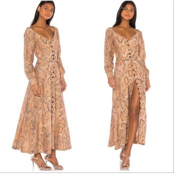 NEW Mara Hoffman Sz 0 Silvana Dress Snake Print Tencel Linen Button Front Midi - Picture 2 of 10